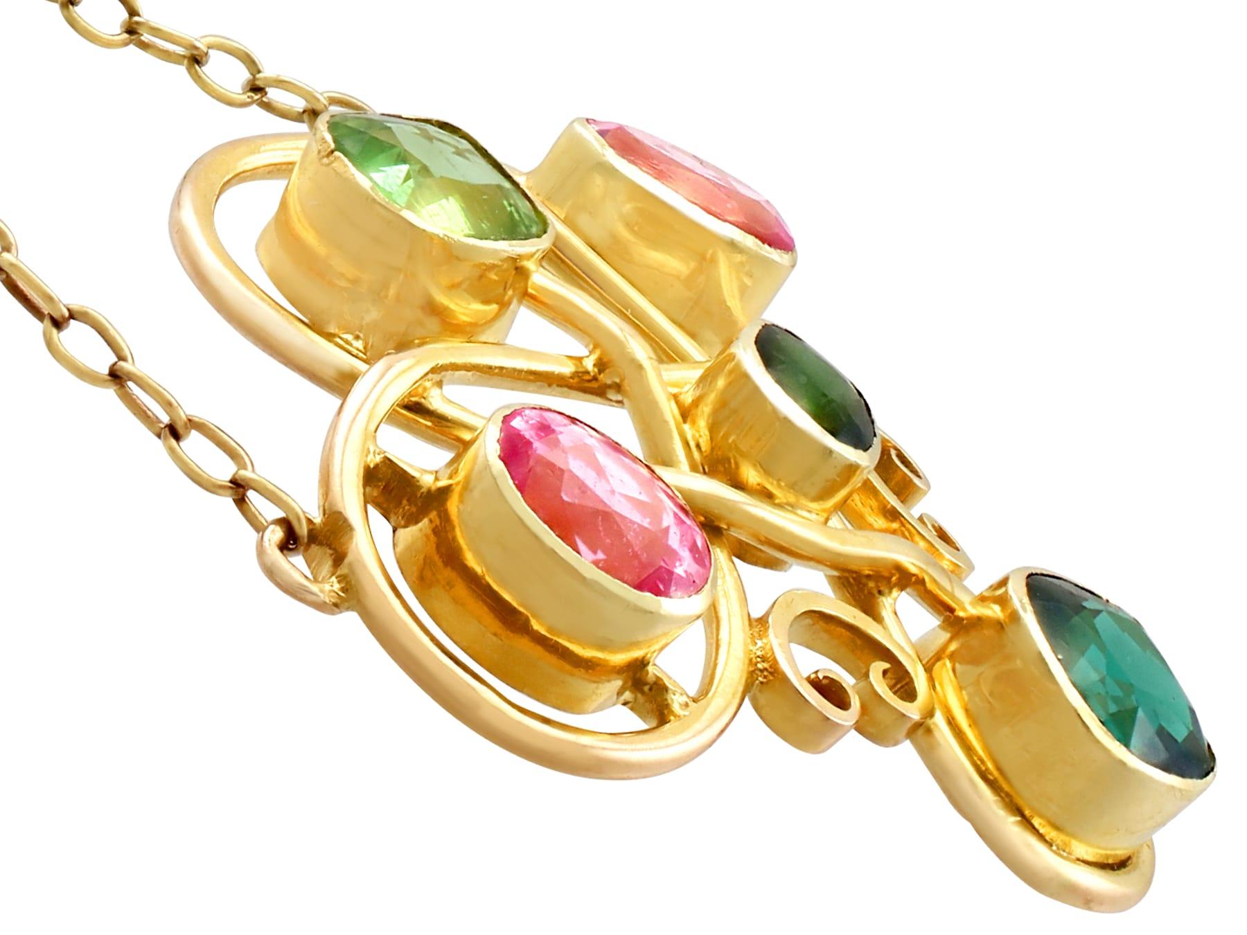 Antike viktorianische Halskette aus Gelbgold mit 2,65 Karat Turmalin und Peridot für Damen oder Herren im Angebot