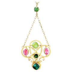 Antica collana vittoriana in oro giallo con tormalina e peridoto da 2,65 carati