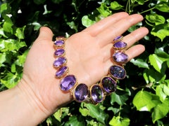 Victorian 274.91 Carat Amethyst and Yellow Gold Rivière Necklace