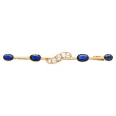 Antique Victorian 2.92ct Sapphire and 0.72ct Diamond 12ct Yellow Gold Bar Brooch