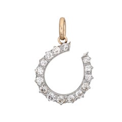 Antique Victorian 2ct Diamond Horseshoe Pendant 14k Gold Platinum Old Mine