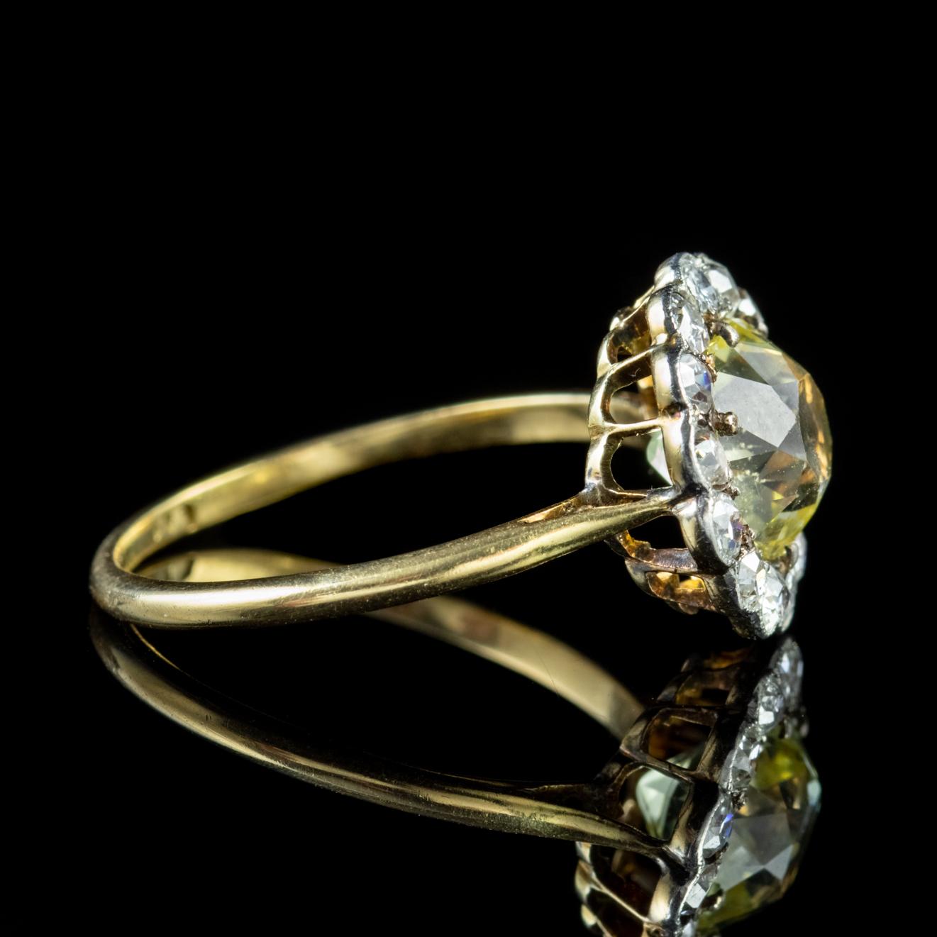 Cushion Cut Antique Victorian 2 Carat Yellow Sapphire Diamond 18 Carat Gold circa 1880 Ring