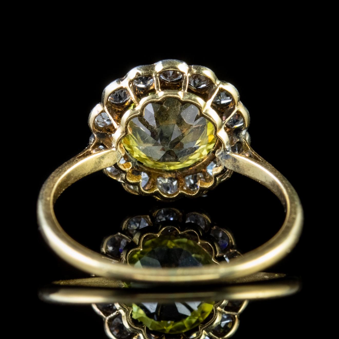 Antique Victorian 2 Carat Yellow Sapphire Diamond 18 Carat Gold circa 1880 Ring In Good Condition In Lancaster, Lancashire