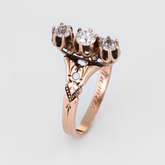 Antique Victorian 3-Diamond Ring Vintage 14 Karat Gold Trilogy Estate Jewelry