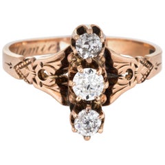 Antique Victorian 3-Diamond Ring Vintage 14 Karat Gold Trilogy Estate Jewelry