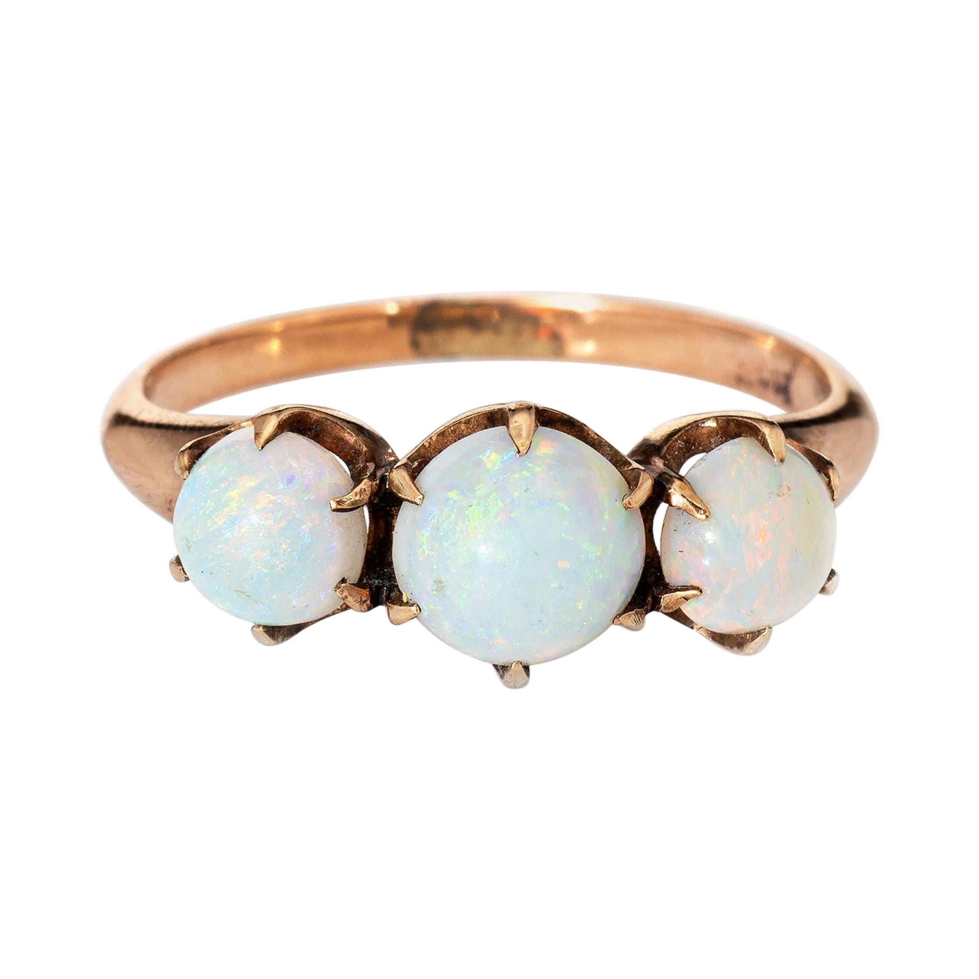 Antique Victorian 10K Rose Gold Opal and Seed Pearl Ring