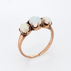 Antique Victorian 3 Opal Trilogy Ring Vintage 10k Rose Gold Fine Jewelry