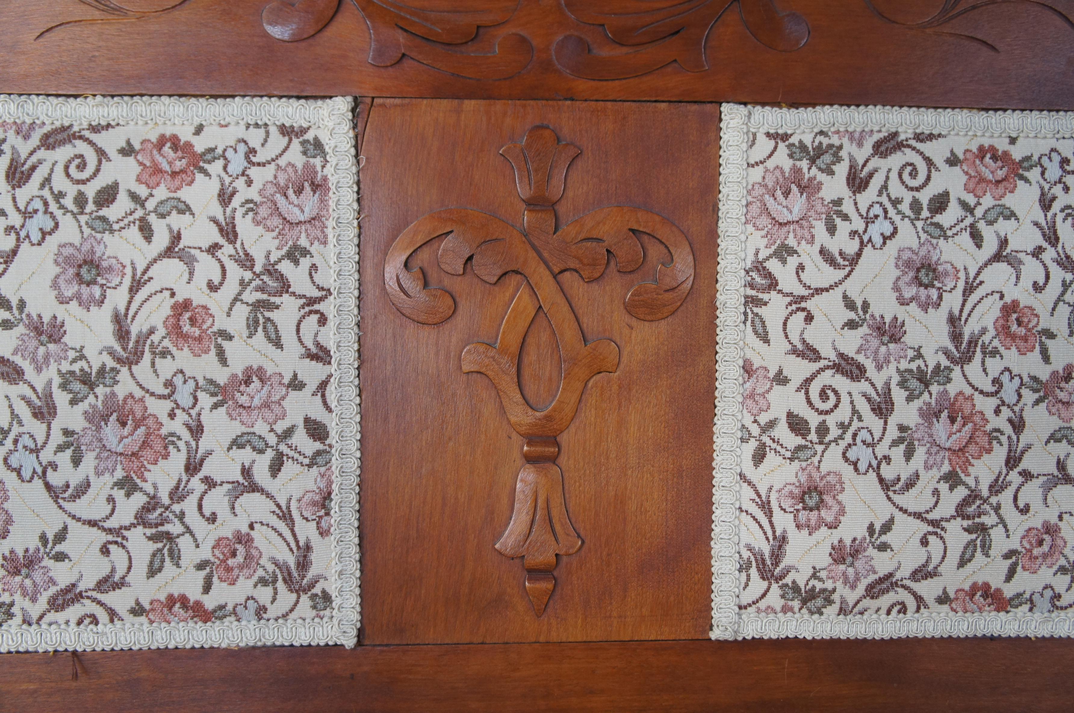 Antique Victorian 3 Pc Walnut Parlor Set Settee Side Arm Chair Floral Serpentine 4