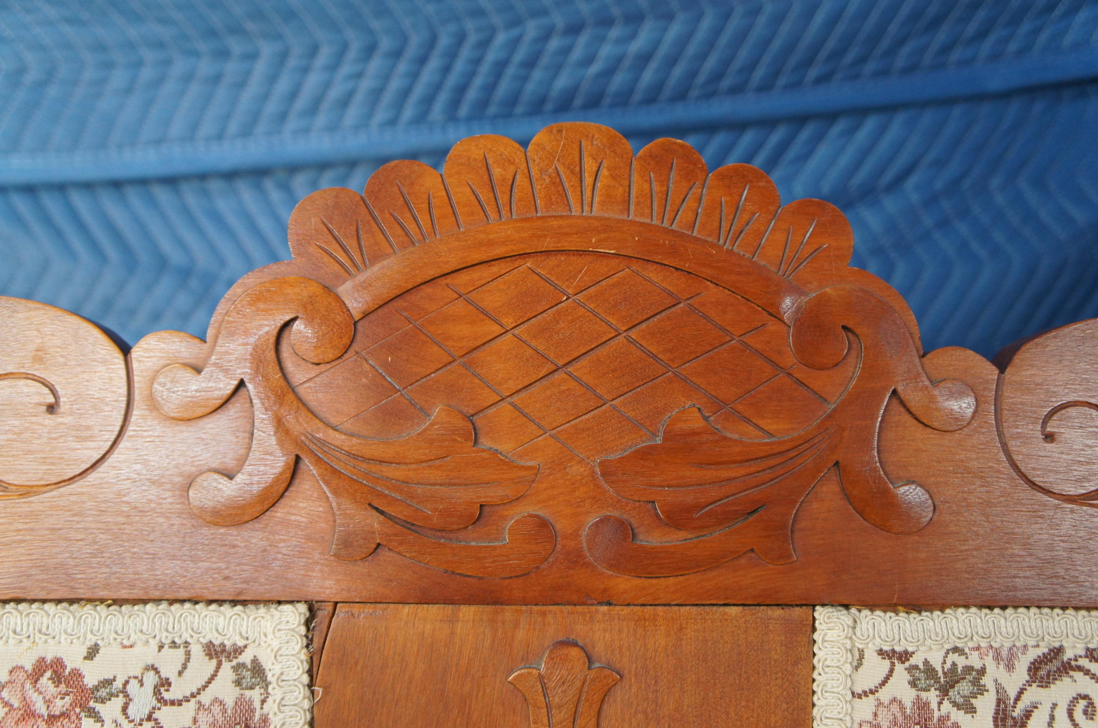 Antique Victorian 3 Pc Walnut Parlor Set Settee Side Arm Chair Floral Serpentine 5