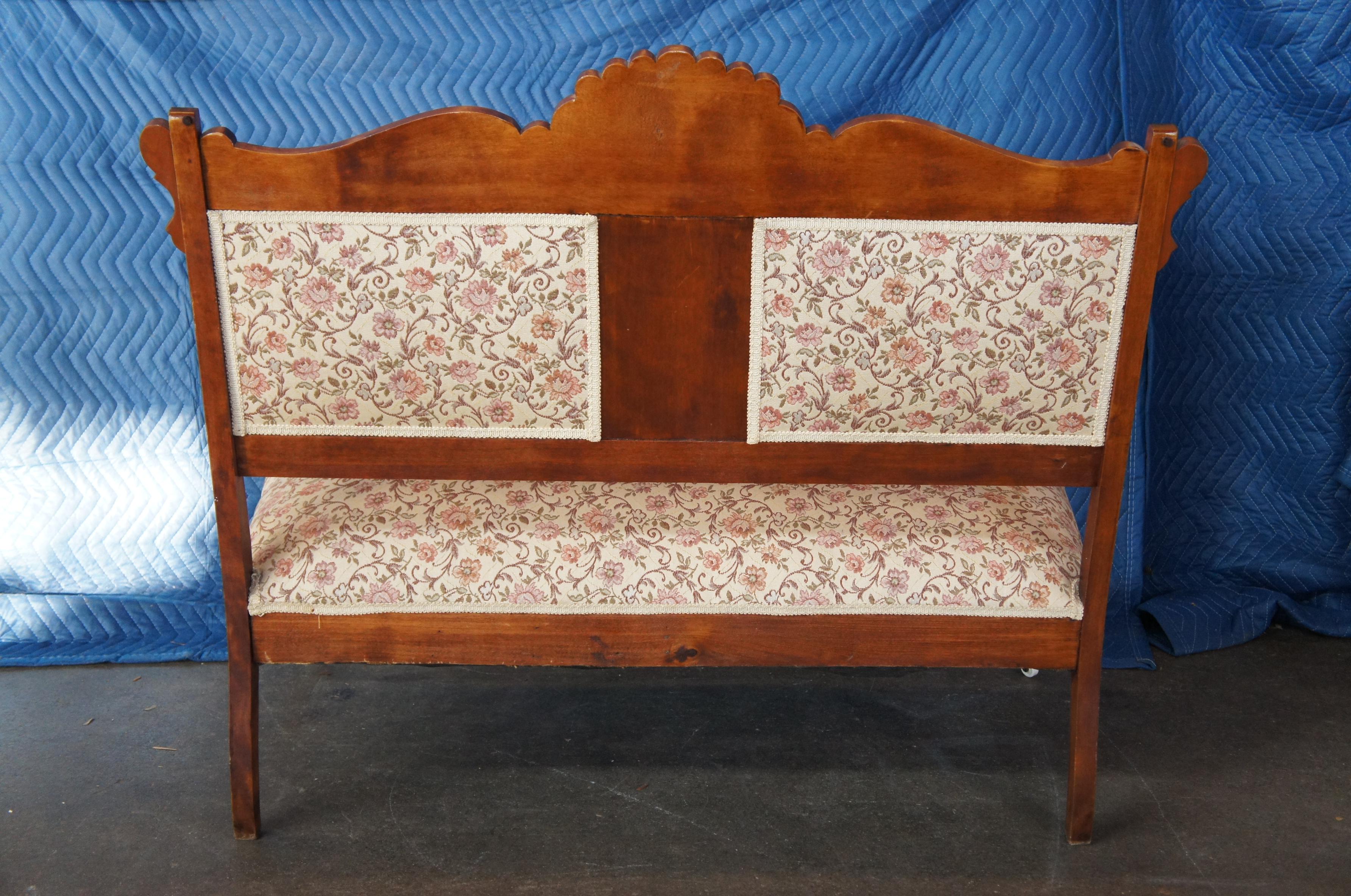 Antique Victorian 3 Pc Walnut Parlor Set Settee Side Arm Chair Floral Serpentine 6