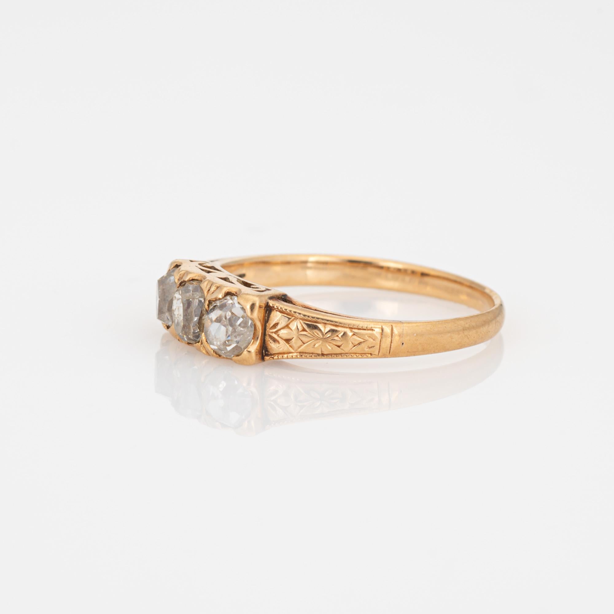 Antiker viktorianischer 3 Stein-Diamant-Ring Trilogy aus 18k Gelbgold Gr. 4,75 Schmuck (Viktorianisch) im Angebot