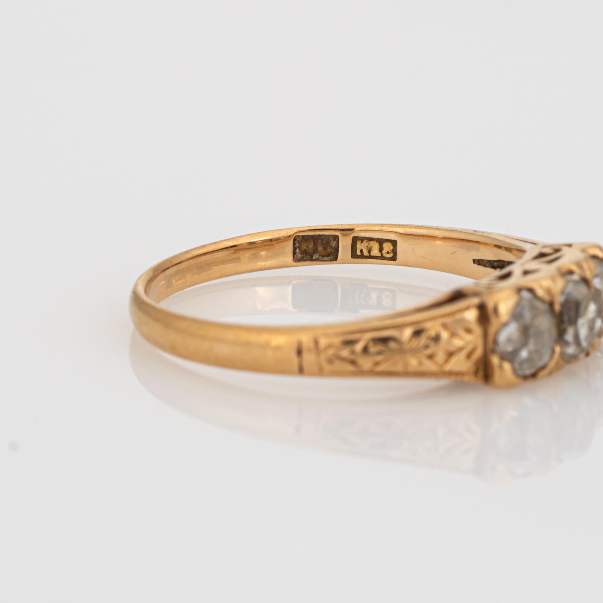 Antiker viktorianischer 3 Stein-Diamant-Ring Trilogy aus 18k Gelbgold Gr. 4,75 Schmuck Damen im Angebot