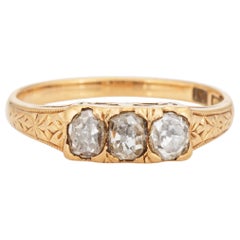 Antiker viktorianischer 3 Stein-Diamant-Ring Trilogy aus 18k Gelbgold Gr. 4,75 Schmuck