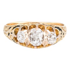 Antique Victorian 3 Three Stone Diamond Ring Old Mine Vintage 14k Gold Trilogy
