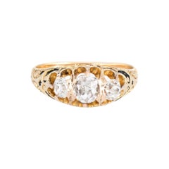 Antique Victorian 3-Stone Diamond Ring Old Mine Vintage 14 Karat Gold Trilogy