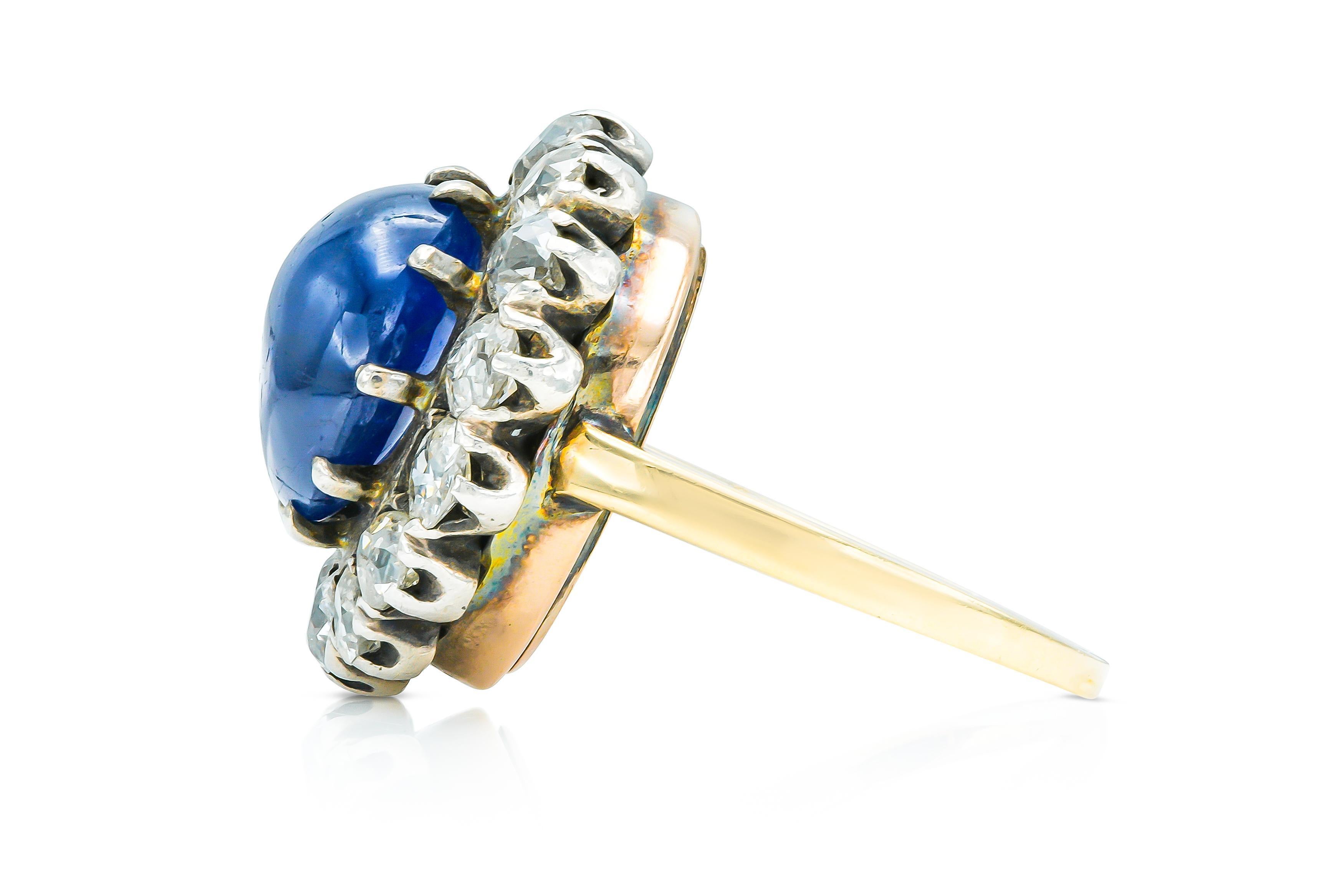 Victorien Bague victorienne ancienne avec saphir cabochon de 3,00 carats et diamants de 2,00 carats en vente