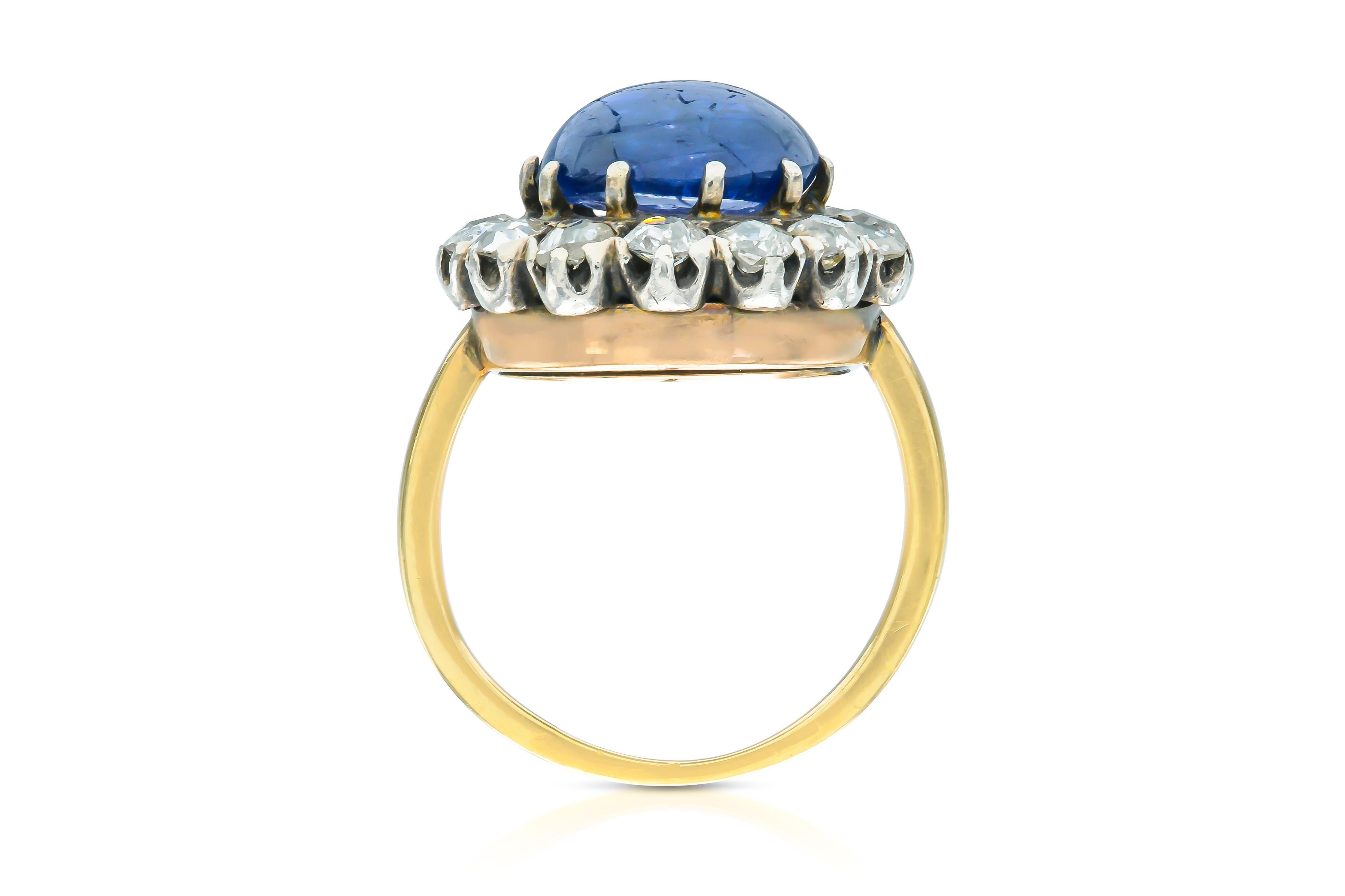 Taille cabochon Bague victorienne ancienne avec saphir cabochon de 3,00 carats et diamants de 2,00 carats en vente
