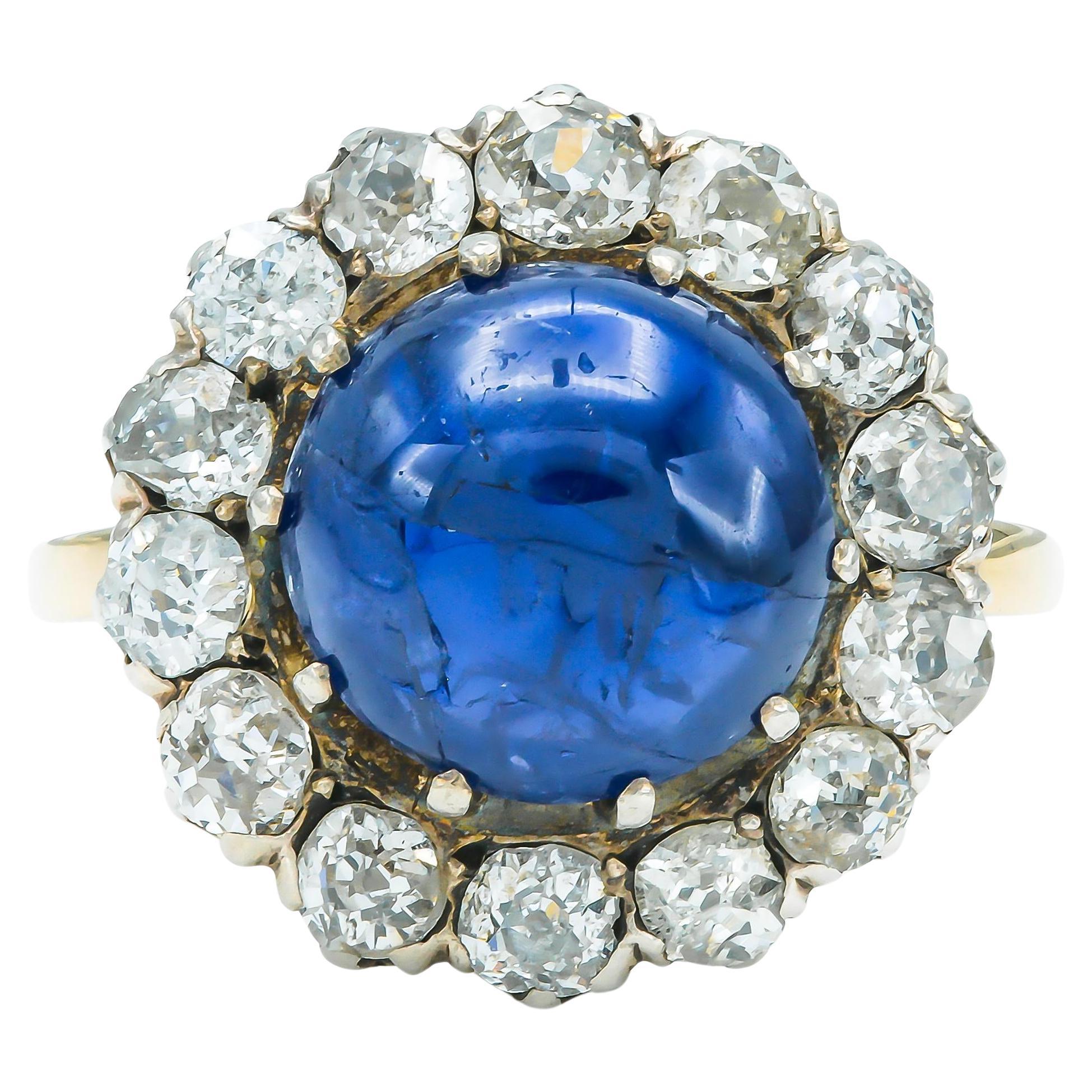 Antique Victorian 3.00 Carat Cabochon Sapphire and 2.00 Carat Diamonds Ring