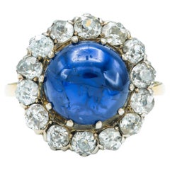 Bague victorienne ancienne avec saphir cabochon de 3,00 carats et diamants de 2,00 carats