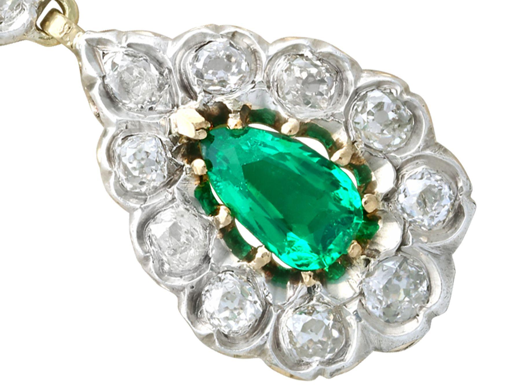 Women's Antique Victorian 3.18 Carat Emerald and 3.23 Carat Diamond Drop Earrings For Sale