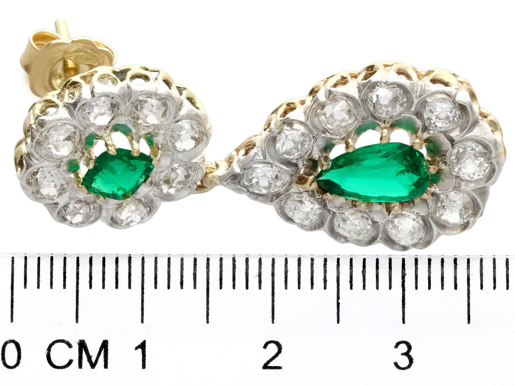 Antique Victorian 3.18 Carat Emerald and 3.23 Carat Diamond Drop Earrings For Sale 1