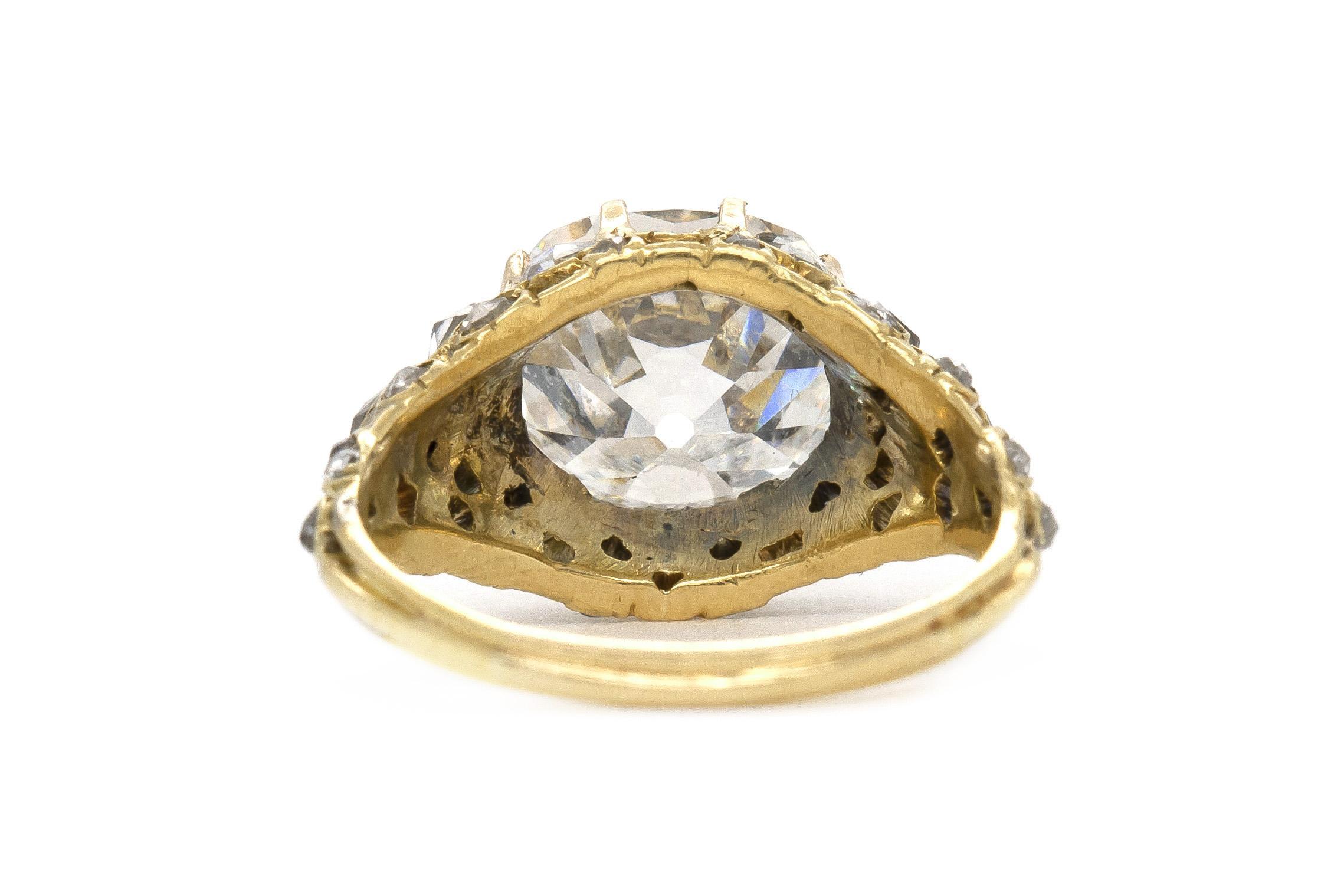 Women's Antique Victorian 3.20 Carat Old Mine Cut Diamond Engagement Ring For Sale