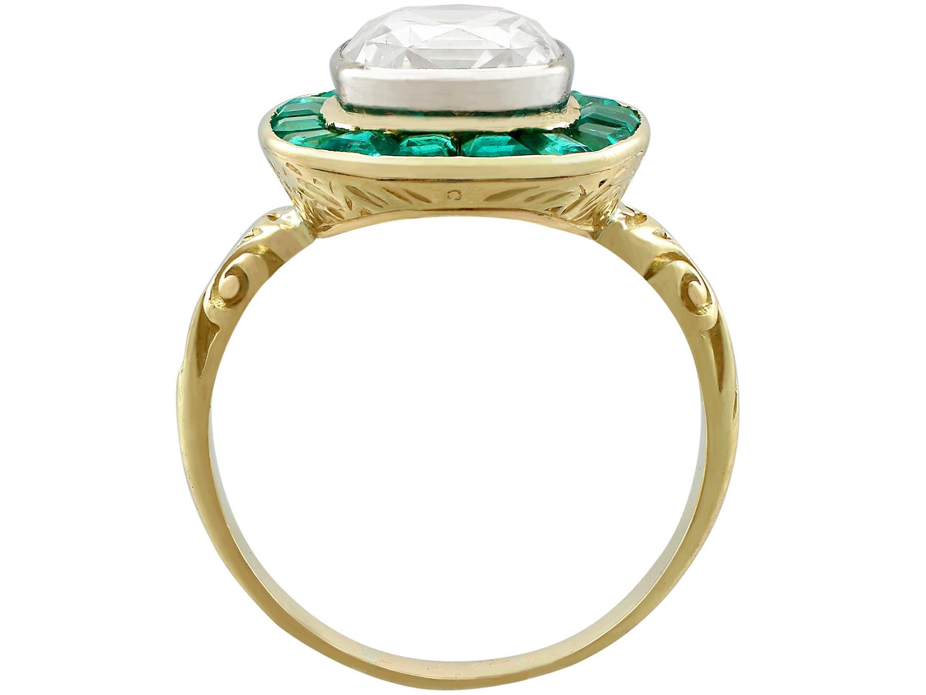 Cushion Cut Antique Victorian 3.25 Carat Emerald and 1.92 Carat Diamond Yellow Gold Ring For Sale