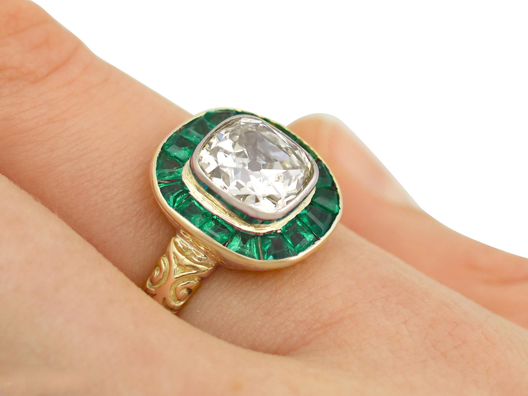Women's Antique Victorian 3.25 Carat Emerald and 1.92 Carat Diamond Yellow Gold Ring For Sale