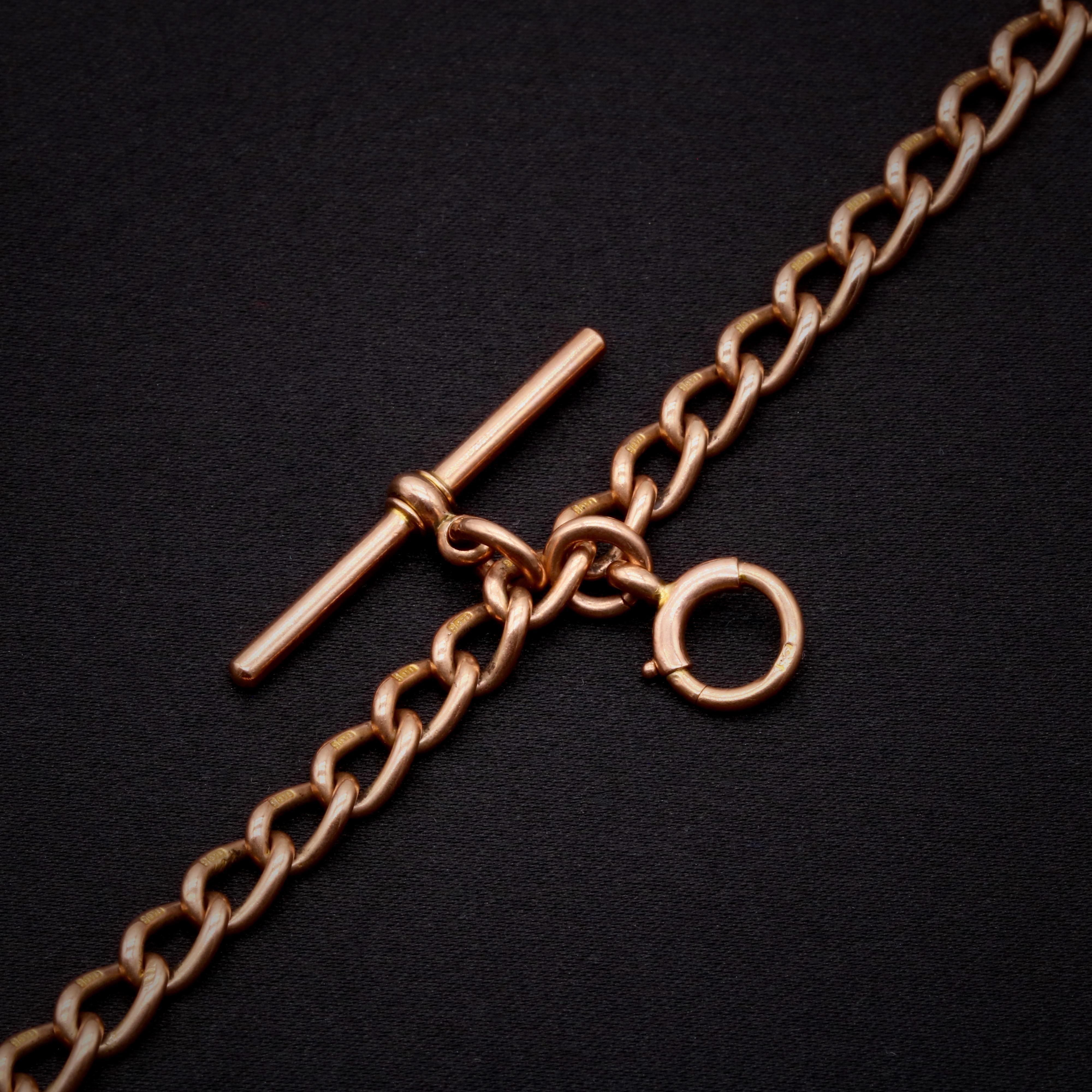 Vittoriano Catena Albert antica vittoriana da 32g in oro rosa 9K con anello a molla con barra a T in vendita