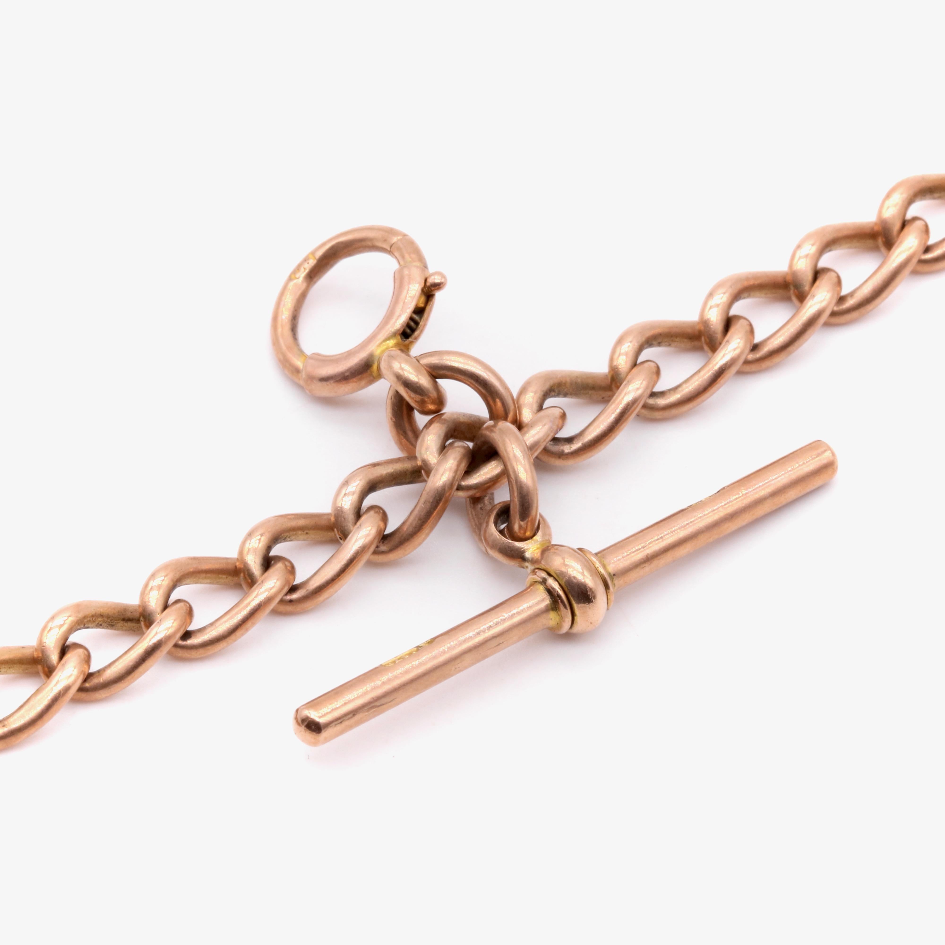 da uomo o donna Catena Albert antica vittoriana da 32g in oro rosa 9K con anello a molla con barra a T in vendita