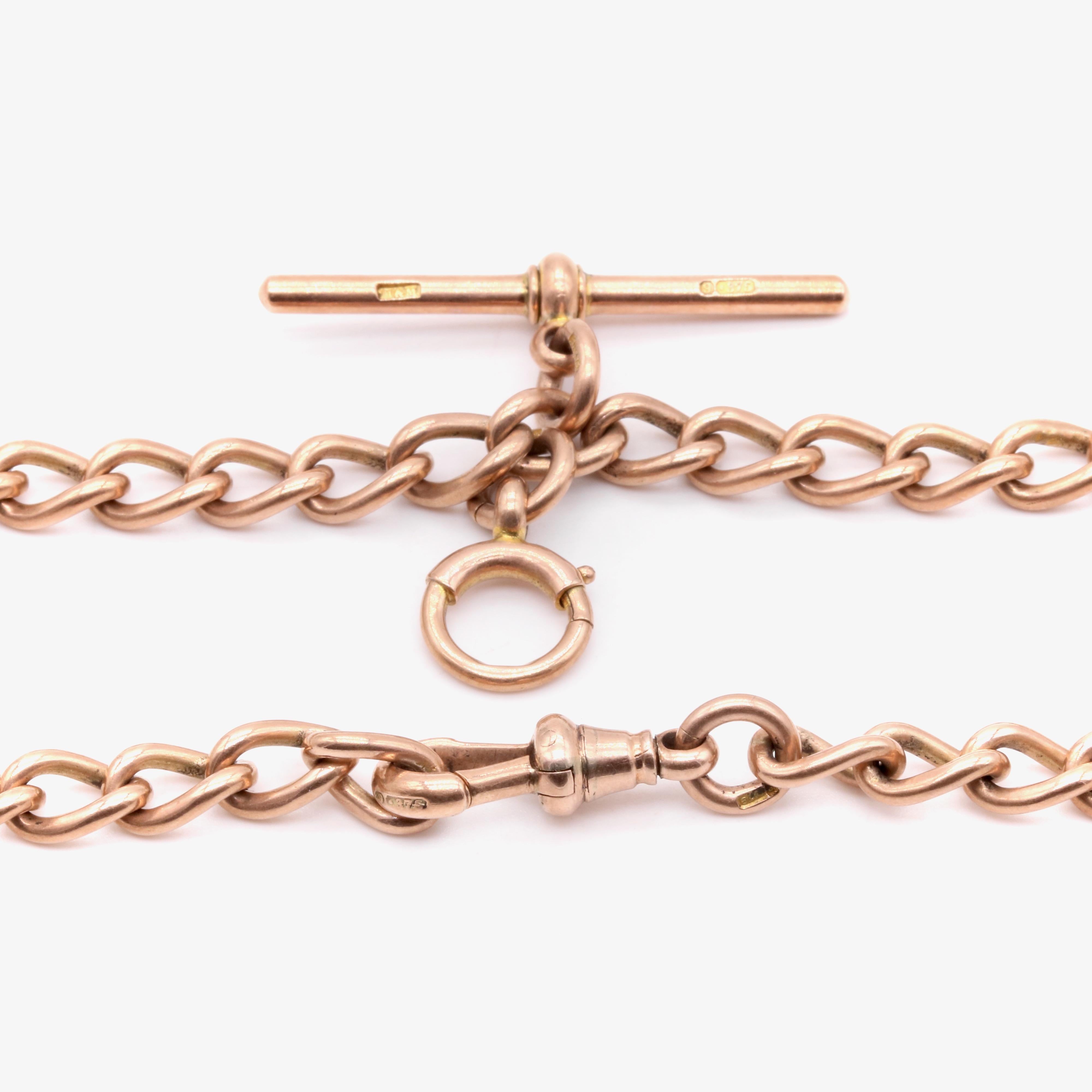 Catena Albert antica vittoriana da 32g in oro rosa 9K con anello a molla con barra a T in vendita 1