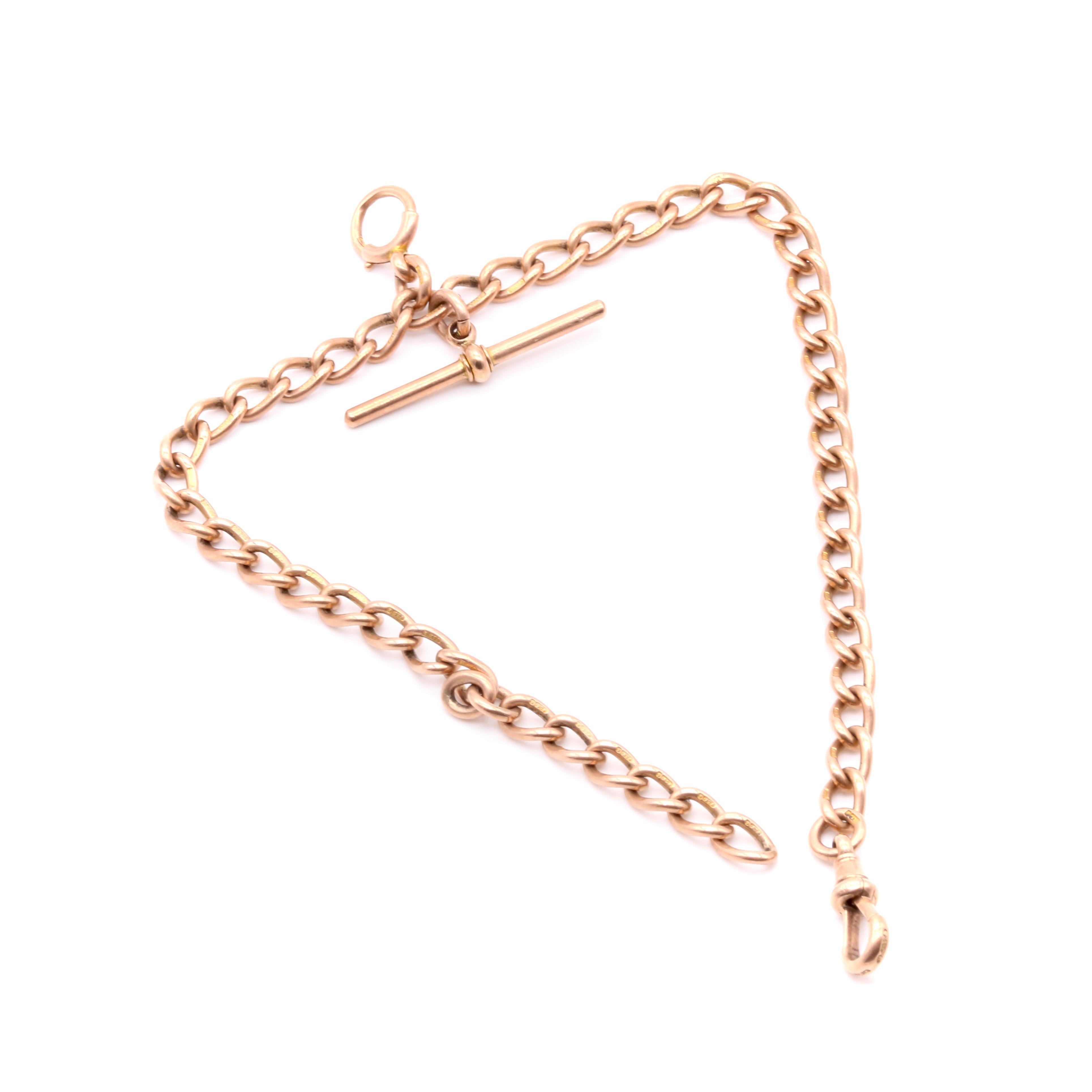 Catena Albert antica vittoriana da 32g in oro rosa 9K con anello a molla con barra a T in vendita 2