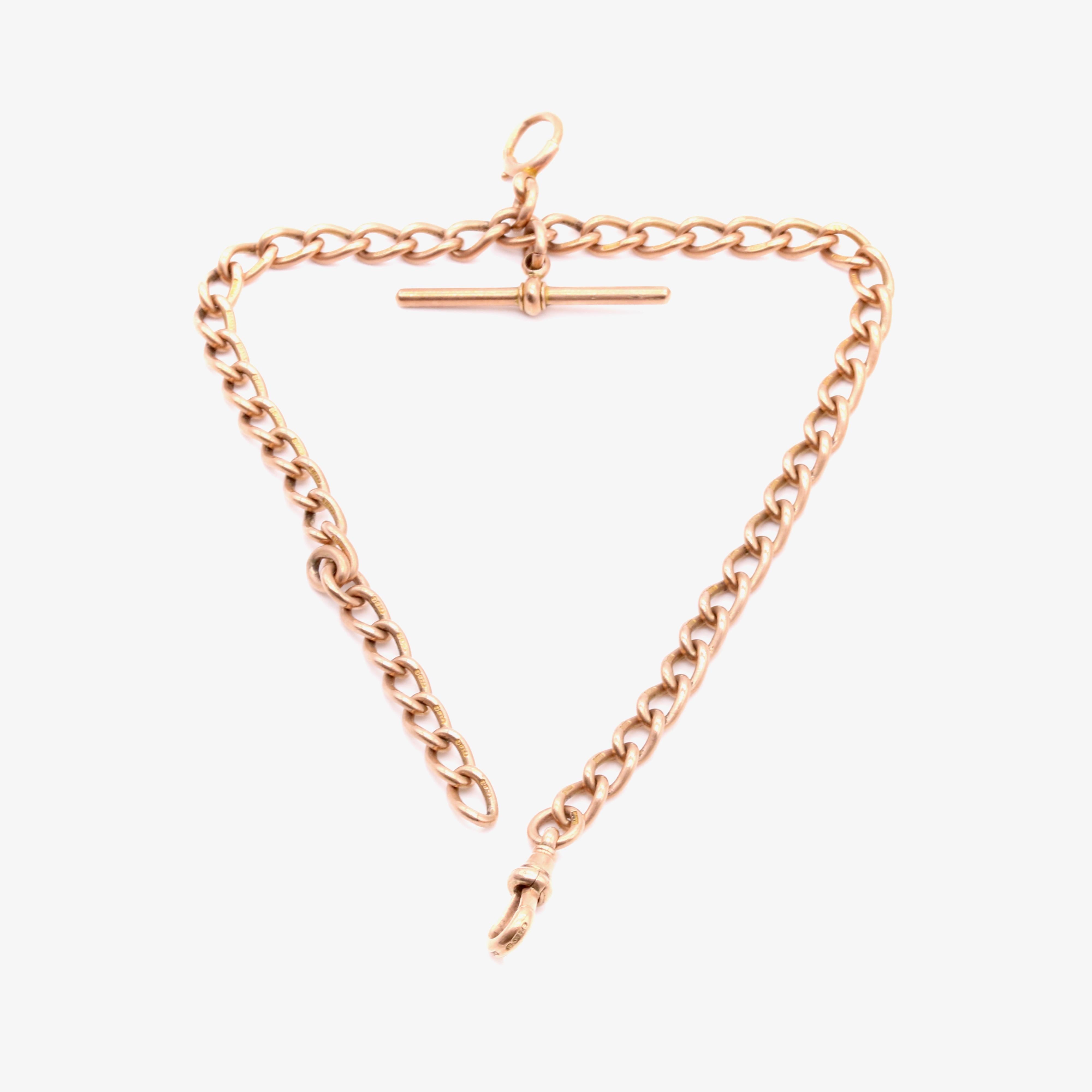 Catena Albert antica vittoriana da 32g in oro rosa 9K con anello a molla con barra a T in vendita 3