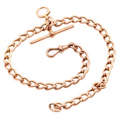 Antike viktorianische 32g 9K Roségold Curb Link Albert Kette mit T-bar Frühlingsring