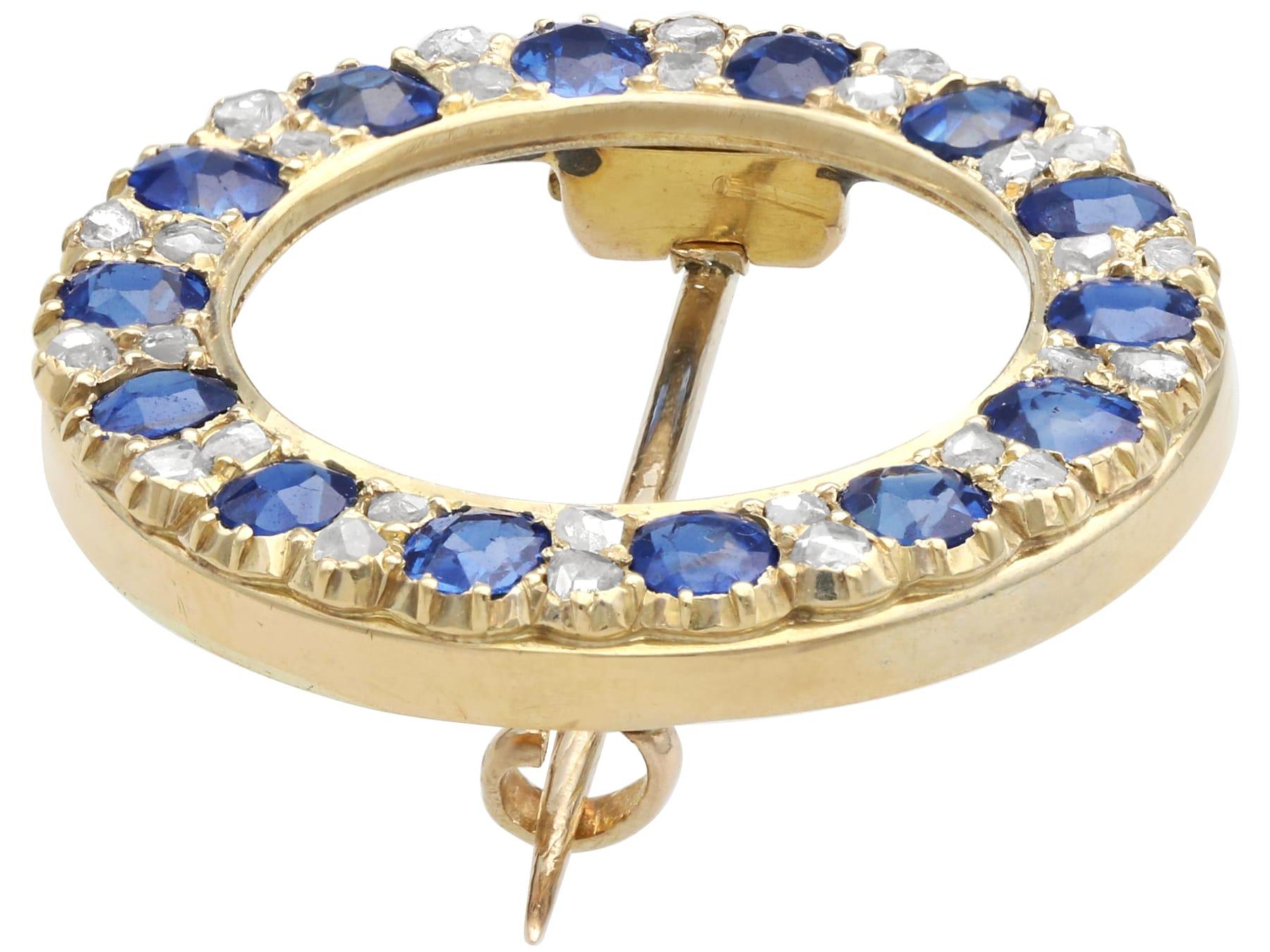 Oval Cut Antique Victorian 3.36 Carat Sapphire and Diamond Yellow Gold Brooch