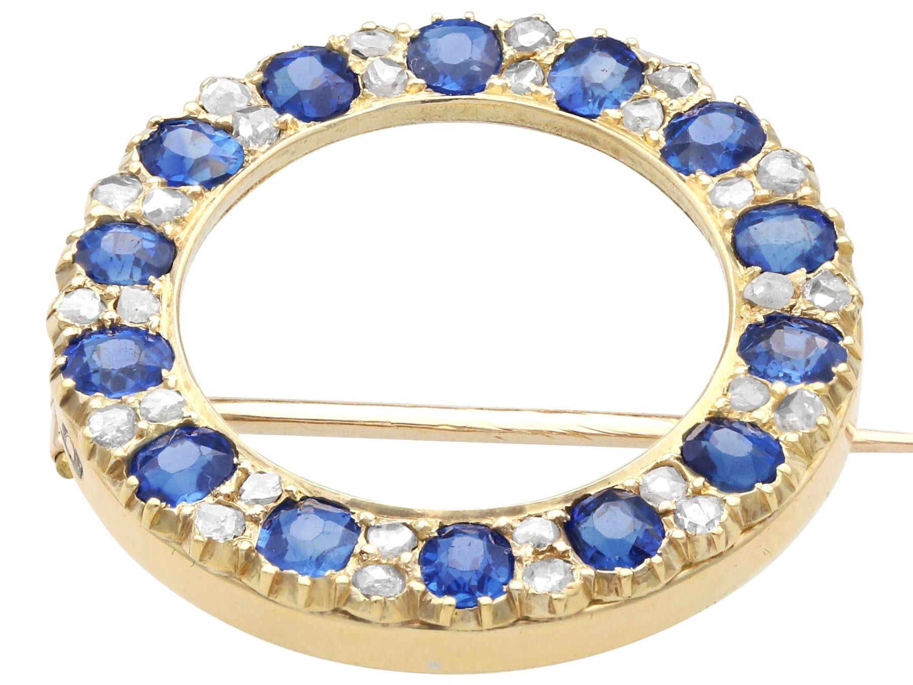 Antique Victorian 3.36 Carat Sapphire and Diamond Yellow Gold Brooch In Excellent Condition In Jesmond, Newcastle Upon Tyne