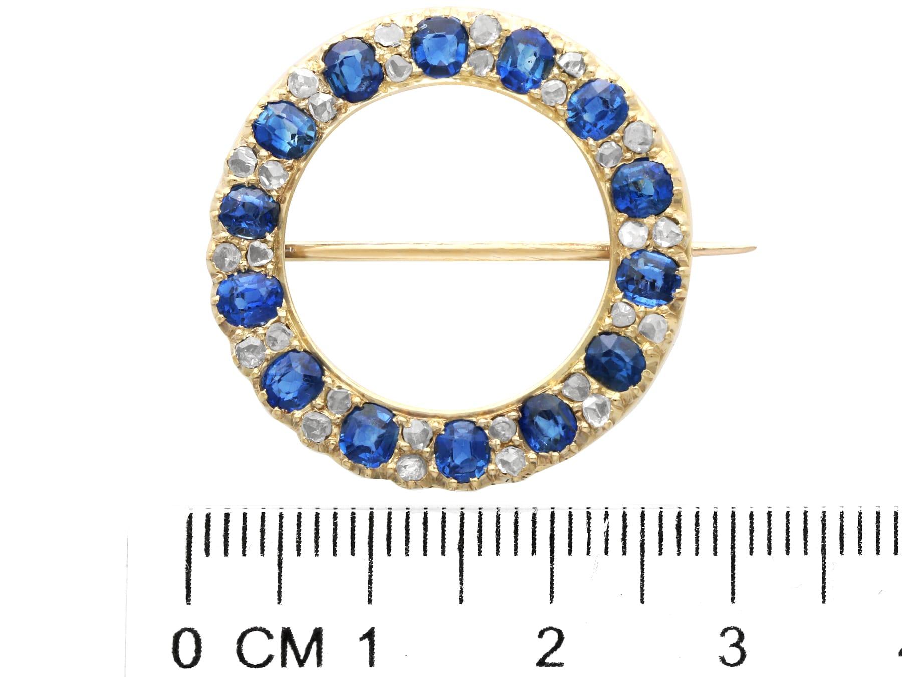 Antique Victorian 3.36 Carat Sapphire and Diamond Yellow Gold Brooch 2