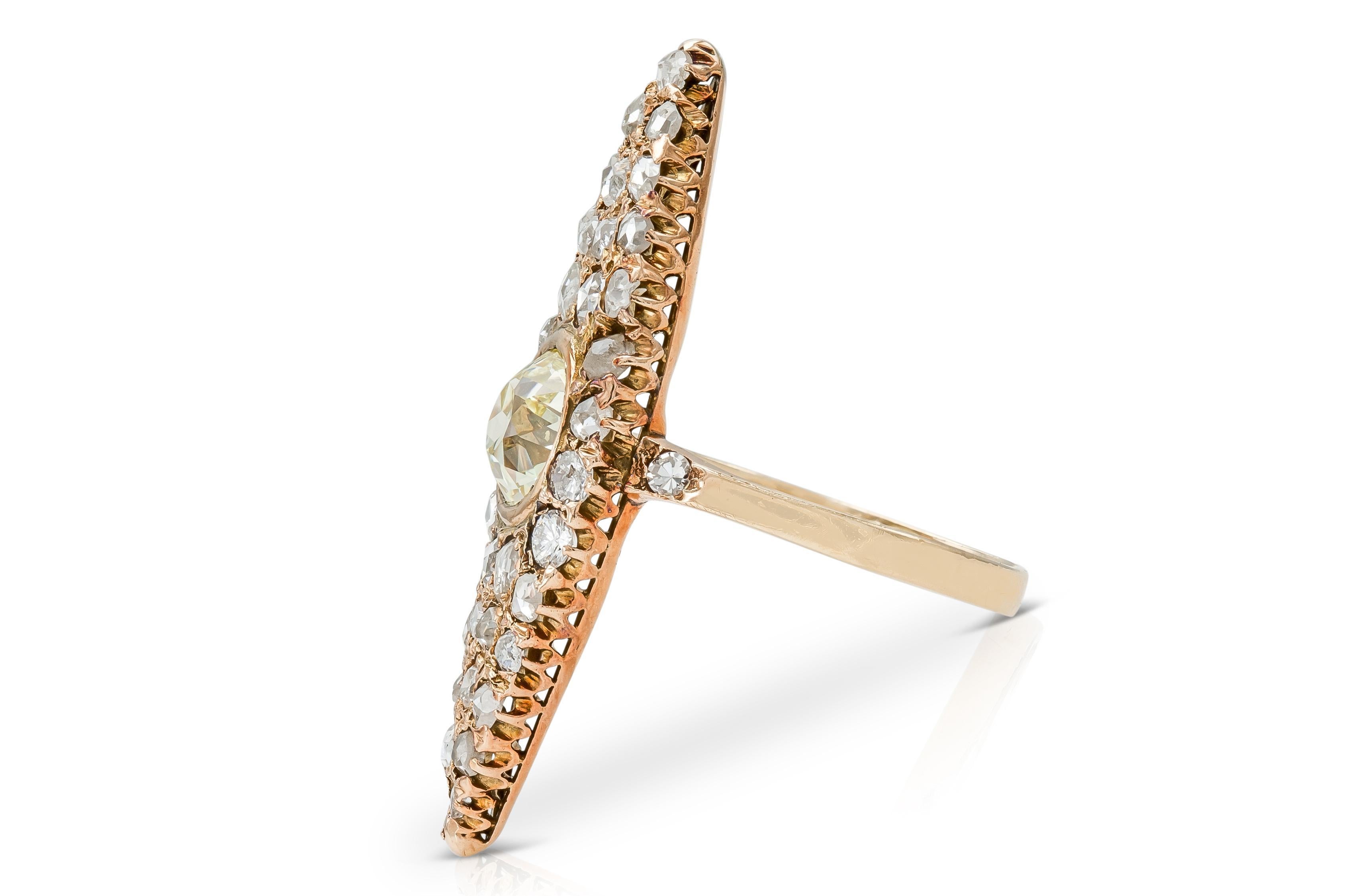 Victorien Bague navette victorienne ancienne de 3,45 carats en vente