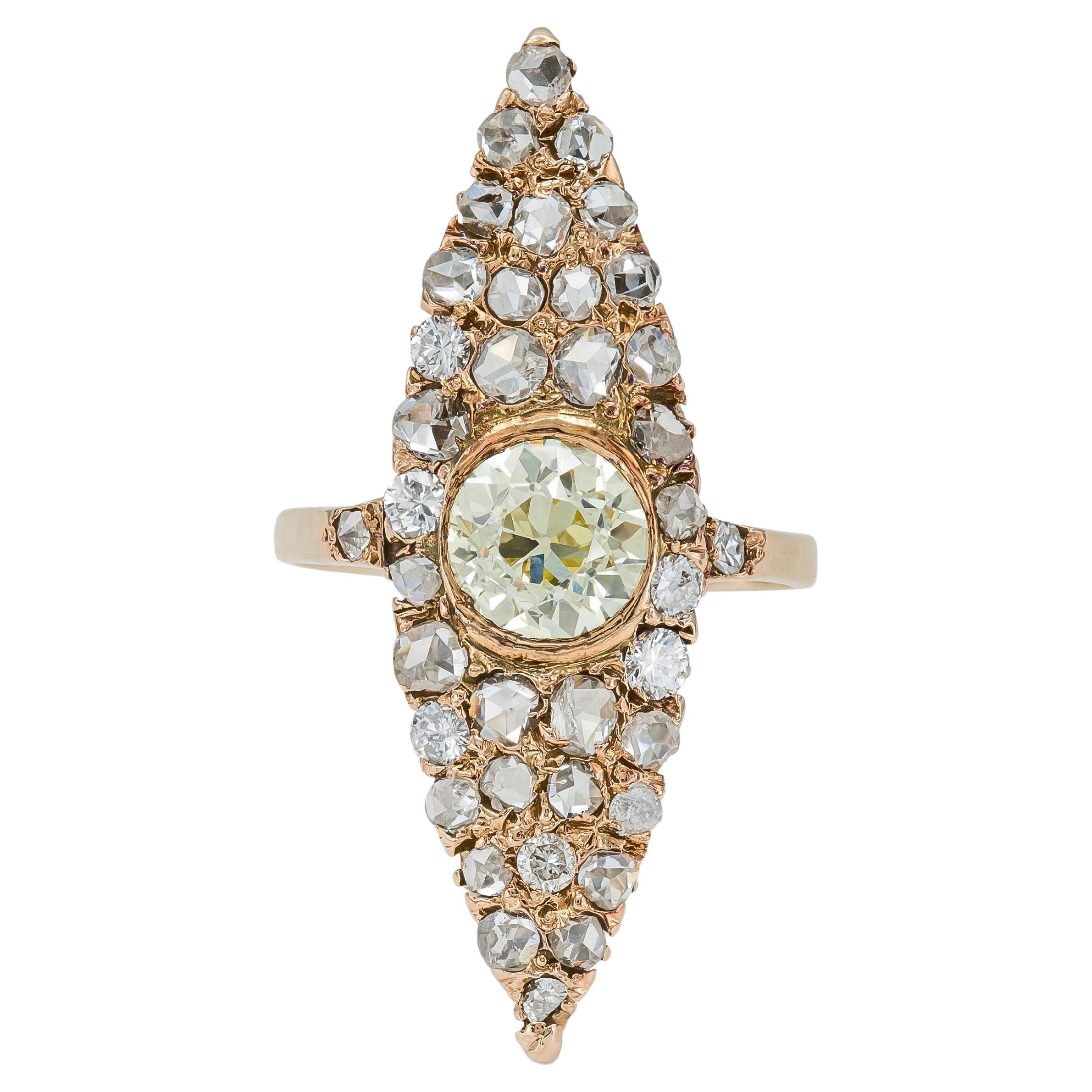 Antique Victorian 3.45 Carat Diamond Navette Ring