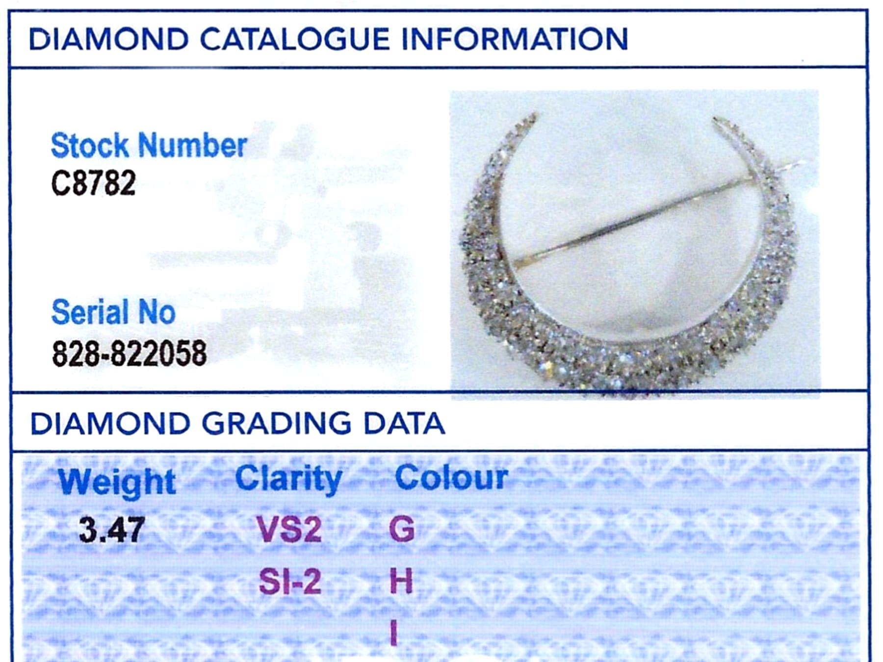 Antike viktorianische Halbmondbrosche/Hair-Anstecknadel, 3,47 Karat Diamant und 9k Gelbgold im Angebot 8