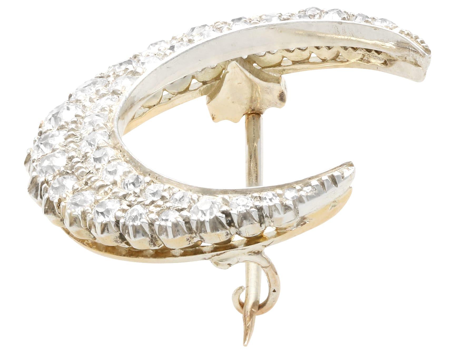 Antike viktorianische Halbmondbrosche/Hair-Anstecknadel, 3,47 Karat Diamant und 9k Gelbgold im Zustand „Hervorragend“ im Angebot in Jesmond, Newcastle Upon Tyne