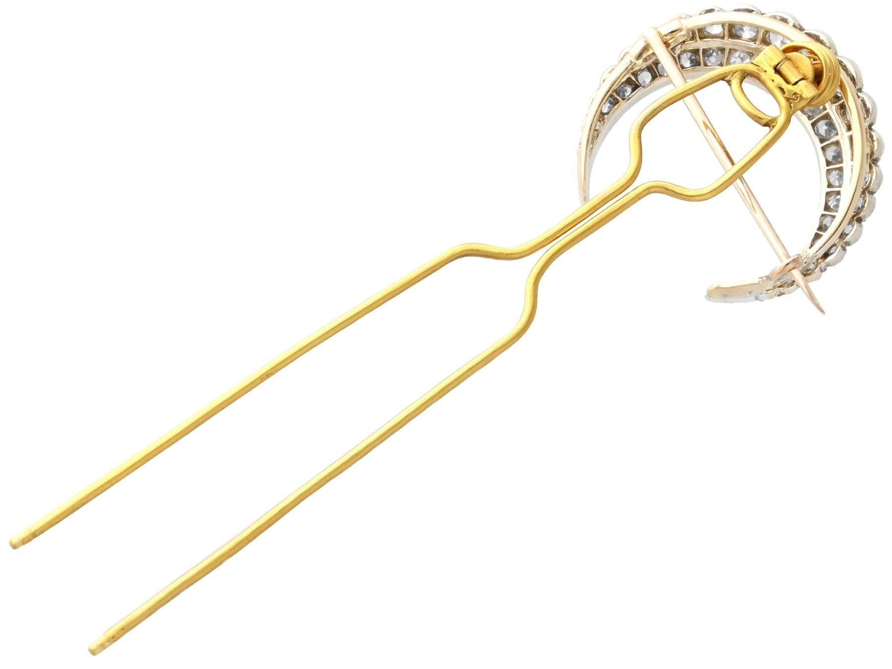 Antike viktorianische Halbmondbrosche/Hair-Anstecknadel, 3,47 Karat Diamant und 9k Gelbgold im Angebot 2