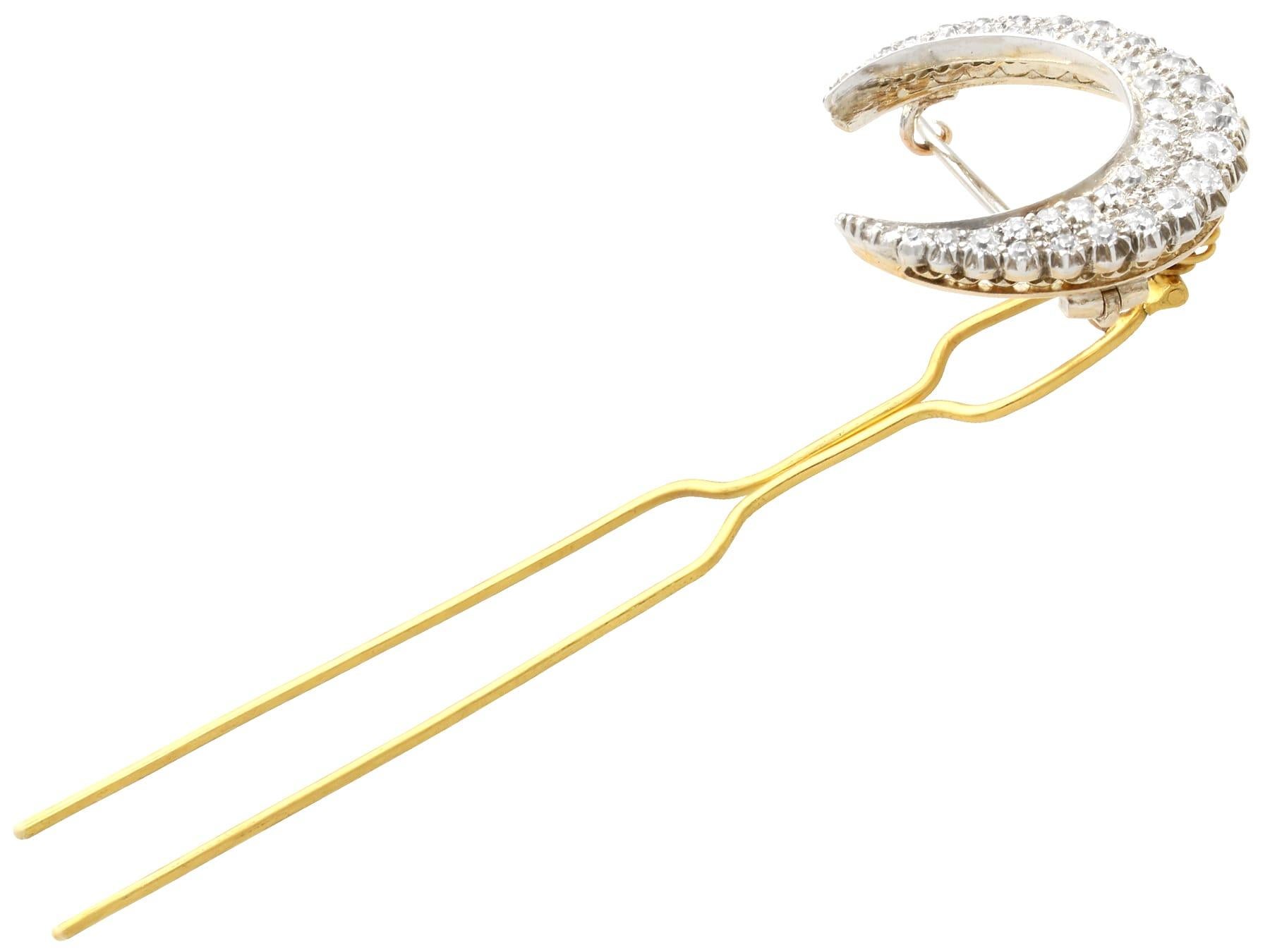 Antike viktorianische Halbmondbrosche/Hair-Anstecknadel, 3,47 Karat Diamant und 9k Gelbgold im Angebot 3