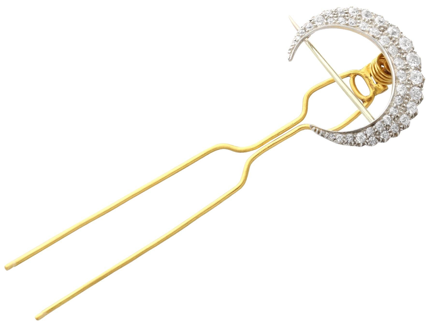 Antike viktorianische Halbmondbrosche/Hair-Anstecknadel, 3,47 Karat Diamant und 9k Gelbgold im Angebot 4