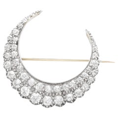 Antique Victorian 3.47Ct Diamond and 9k Yellow Gold Crescent Brooch/Hair Pin
