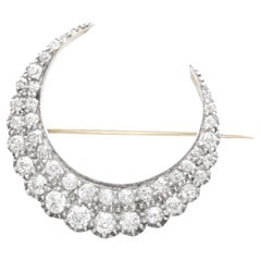 Antique Victorian 3.47Ct Diamond and 9k Yellow Gold Crescent Brooch/Hair Pin