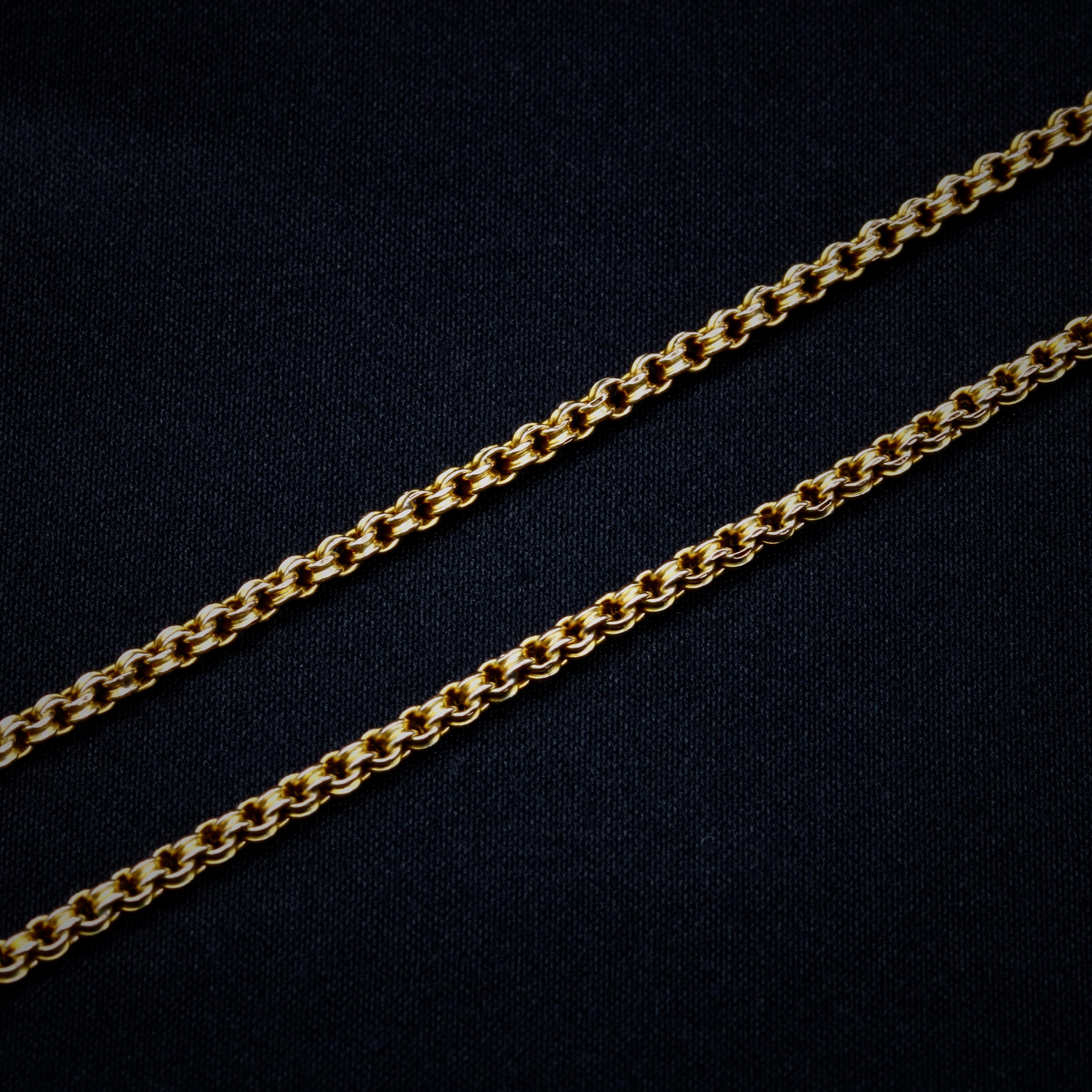 Antique Victorian 3.4g 9K Yellow Gold 16 Inch Fancy Link Belcher Chain In Good Condition In Staines-Upon-Thames, GB