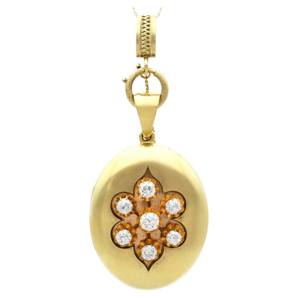 Large Diamond Locket Antique 18k Yellow Gold Victorian Garnet and Starburst Diamond Locket ...