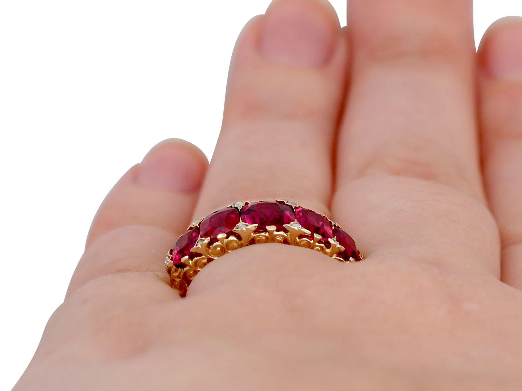 Antique Victorian 3.54 Carat Ruby and Diamond Yellow Gold Cocktail Ring 3