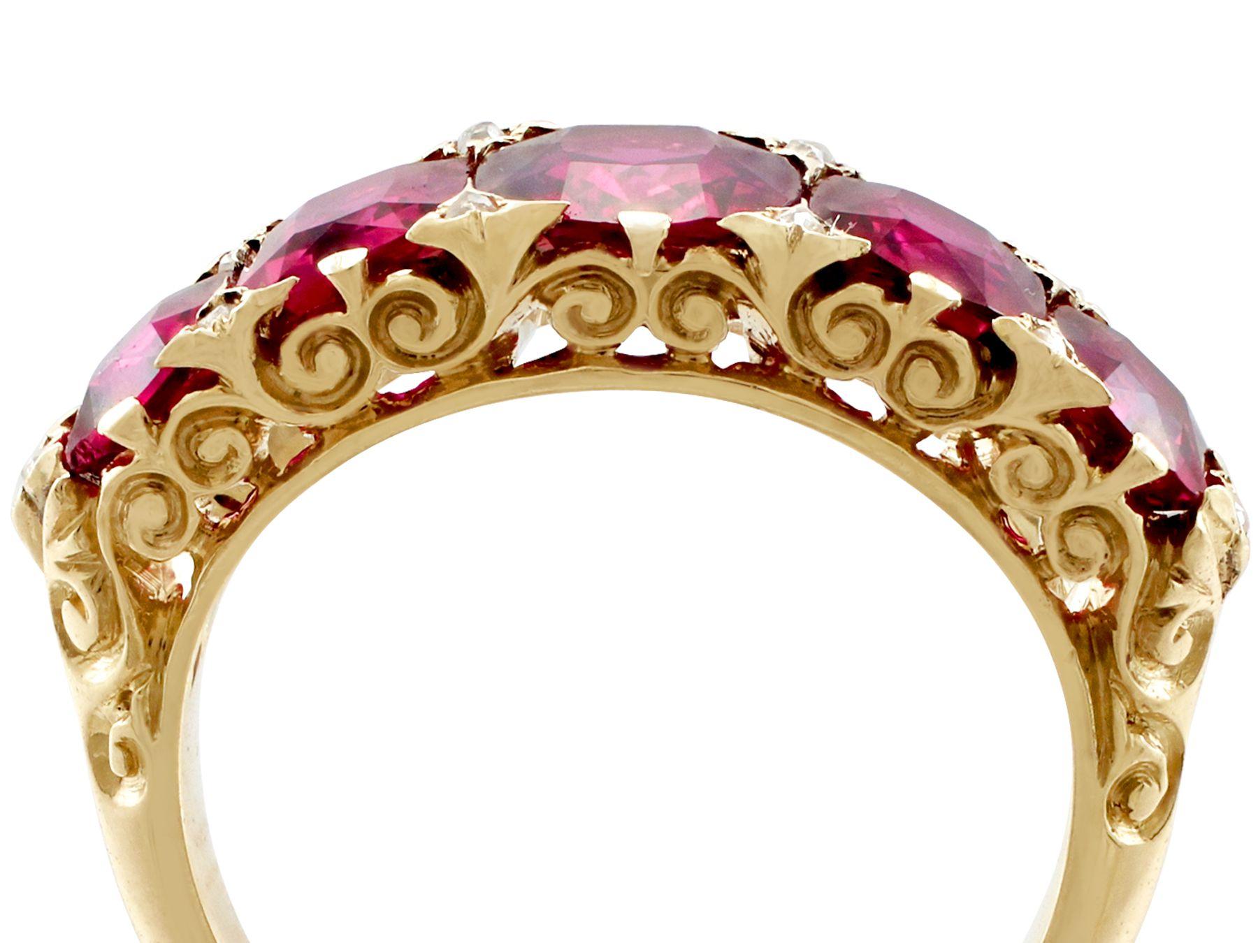 A stunning antique Victorian 3.54 carat natural ruby and 0.05 carat diamond, 18 karat yellow gold cocktail ring; part of our diverse antique jewelry estate jewelry collections.

This stunning, fine and impressive Victorian ruby ring has been crafted